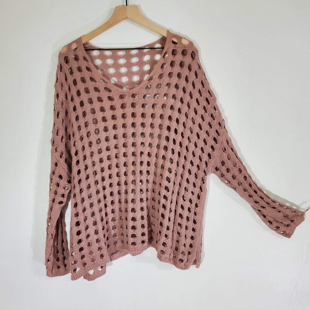 💚 3 For $15 💚 CROCHET Hollow Out Drop Shoulder Open Knit Sweater  Size Large - Picture 2 of 7